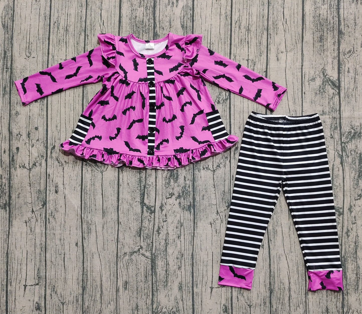 Baby Girls Halloween Pockets Bats Tunic Black Stripes Legging Halloween Sets