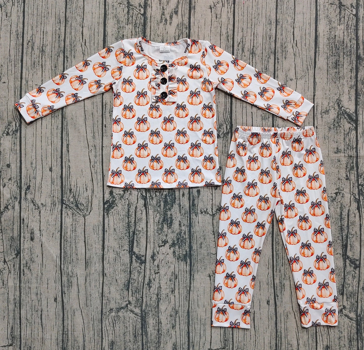 Baby Girls Bows Pumpkins Button Top Pants Fall Pajamas Sets