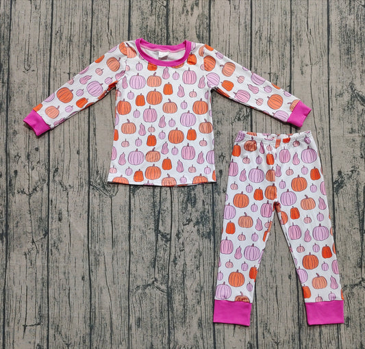 Baby Girls Colorful Pumpkins Plaid Top Pants Fall Pajamas Sets