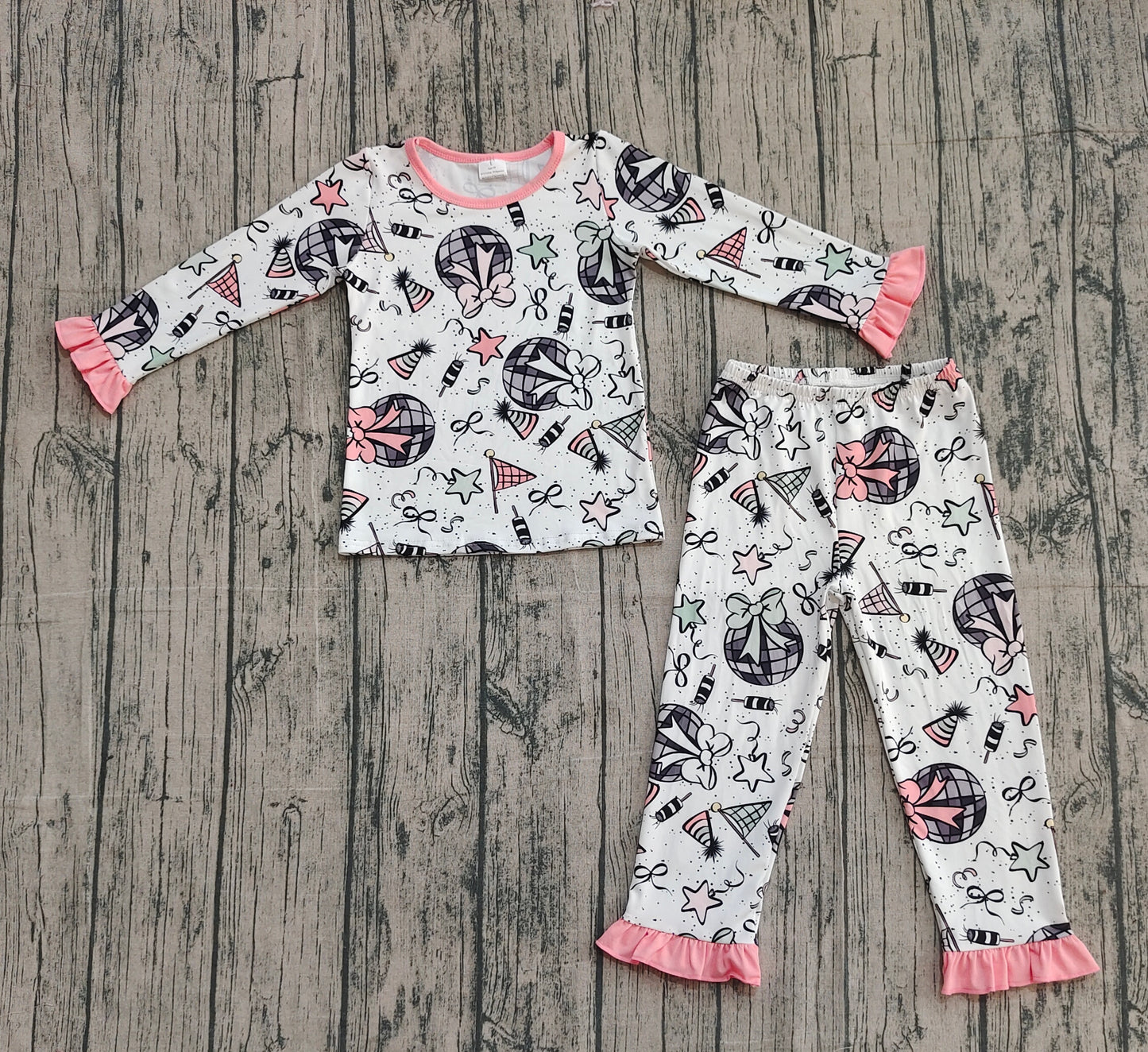Baby Girls Happy New Year Top Ruffle Pant Pajamas Sets