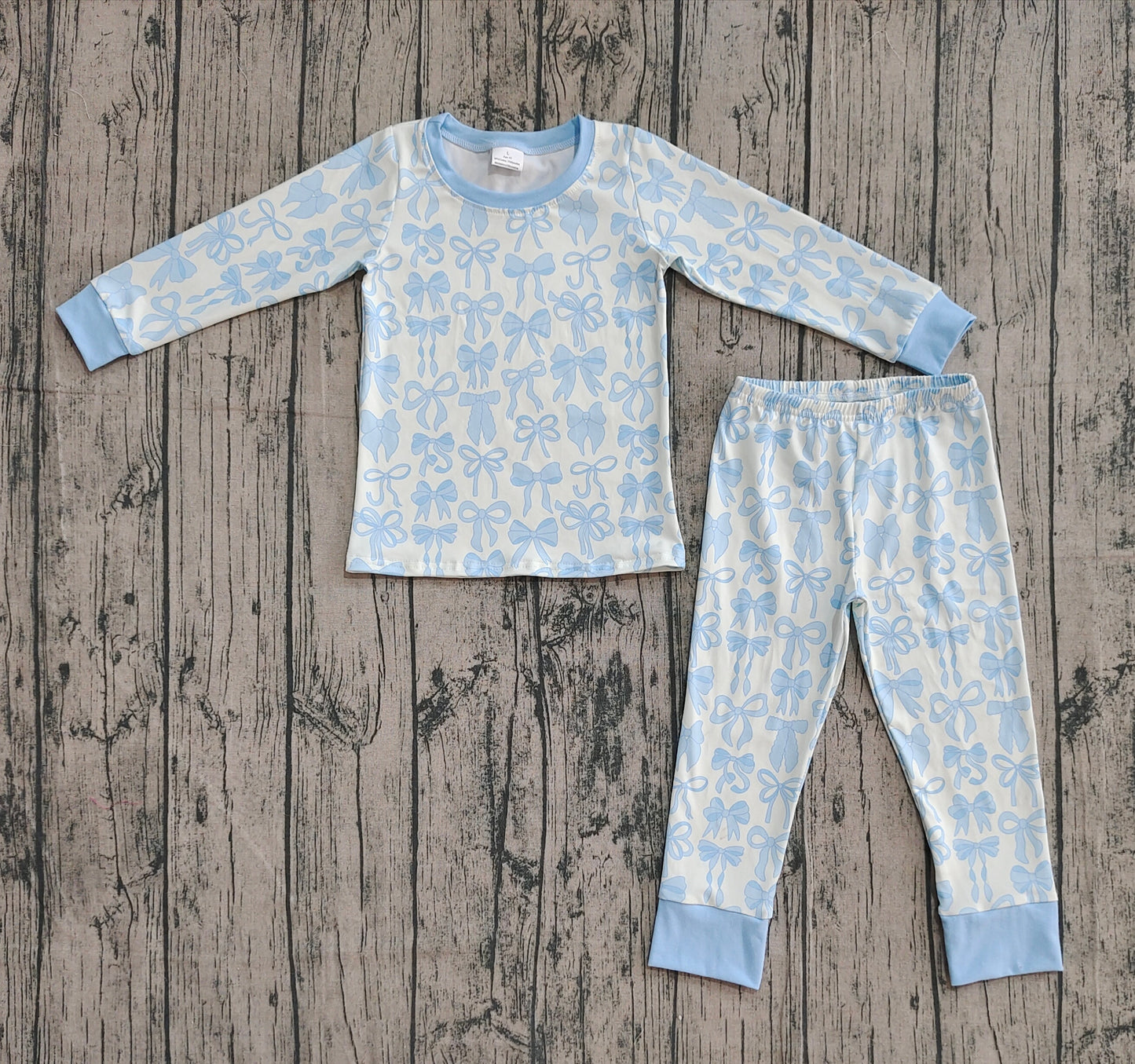 Baby Girls Light Blue Bows Top Pants Pajamas Sets