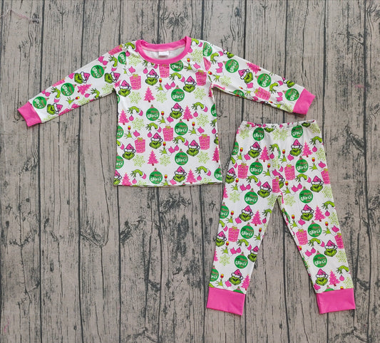 Baby Girls Green Face Gifts Top Pants Christmas Pajamas Sets
