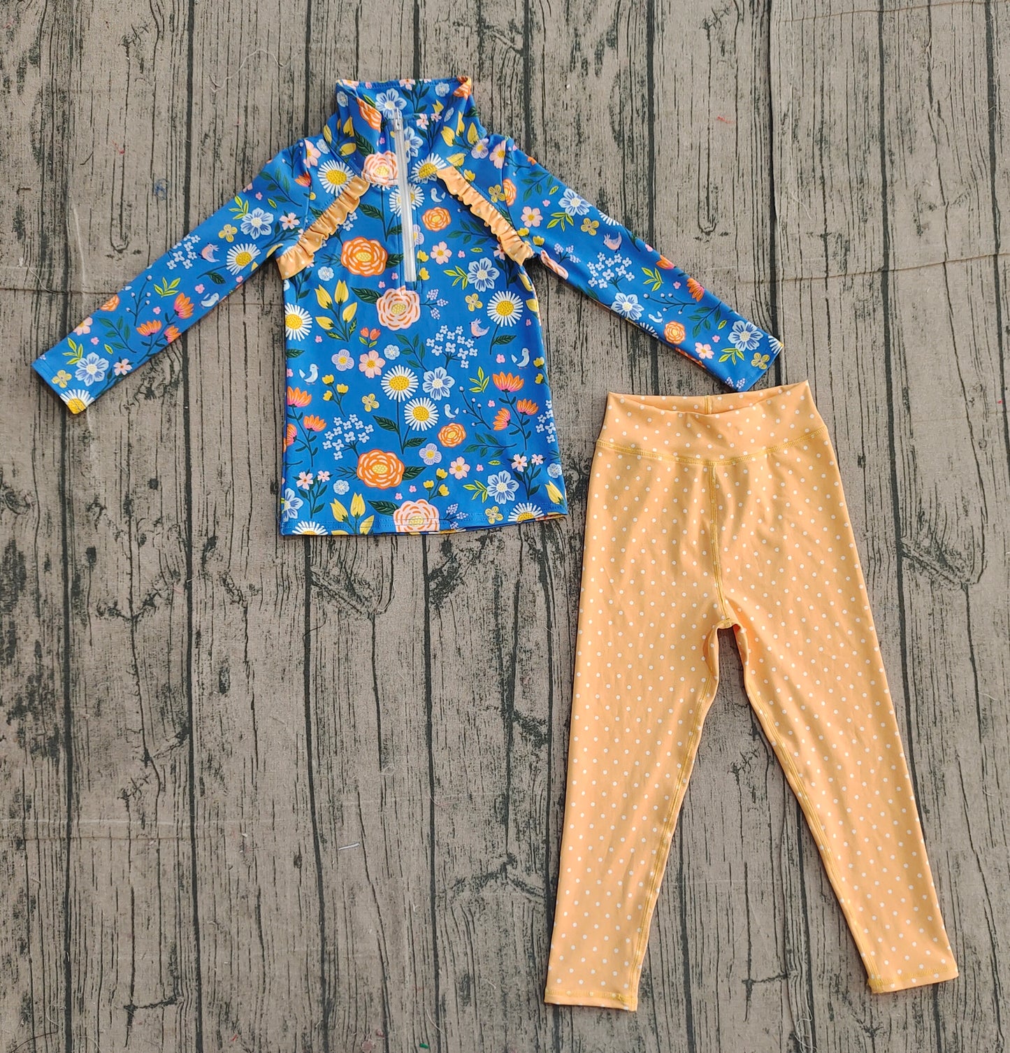 Baby Girls Flowers Zipper Pullover Leggings Pant Yoga Active Clothes Set Preorder