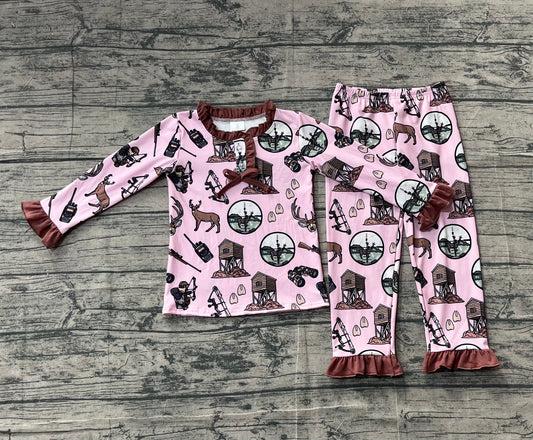 Baby Girls Deer Hunting Top Ruffle Pant Pajamas Set