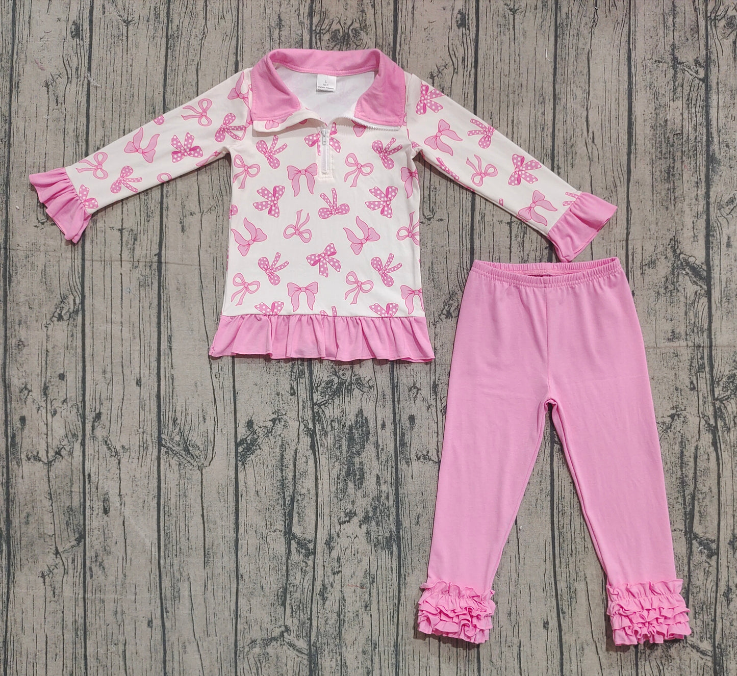 Baby Girls Pink Bows Zipper Pullover Ruffle Legging Pant Fall Clothes Sets