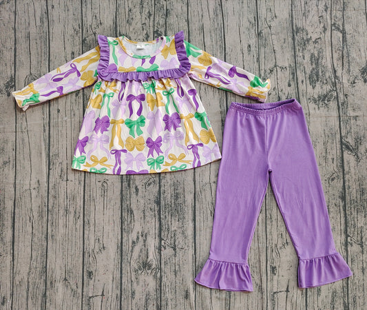 Baby Girls Mardi Gras Bows Tunic Ruffle Pants Clothes Sets