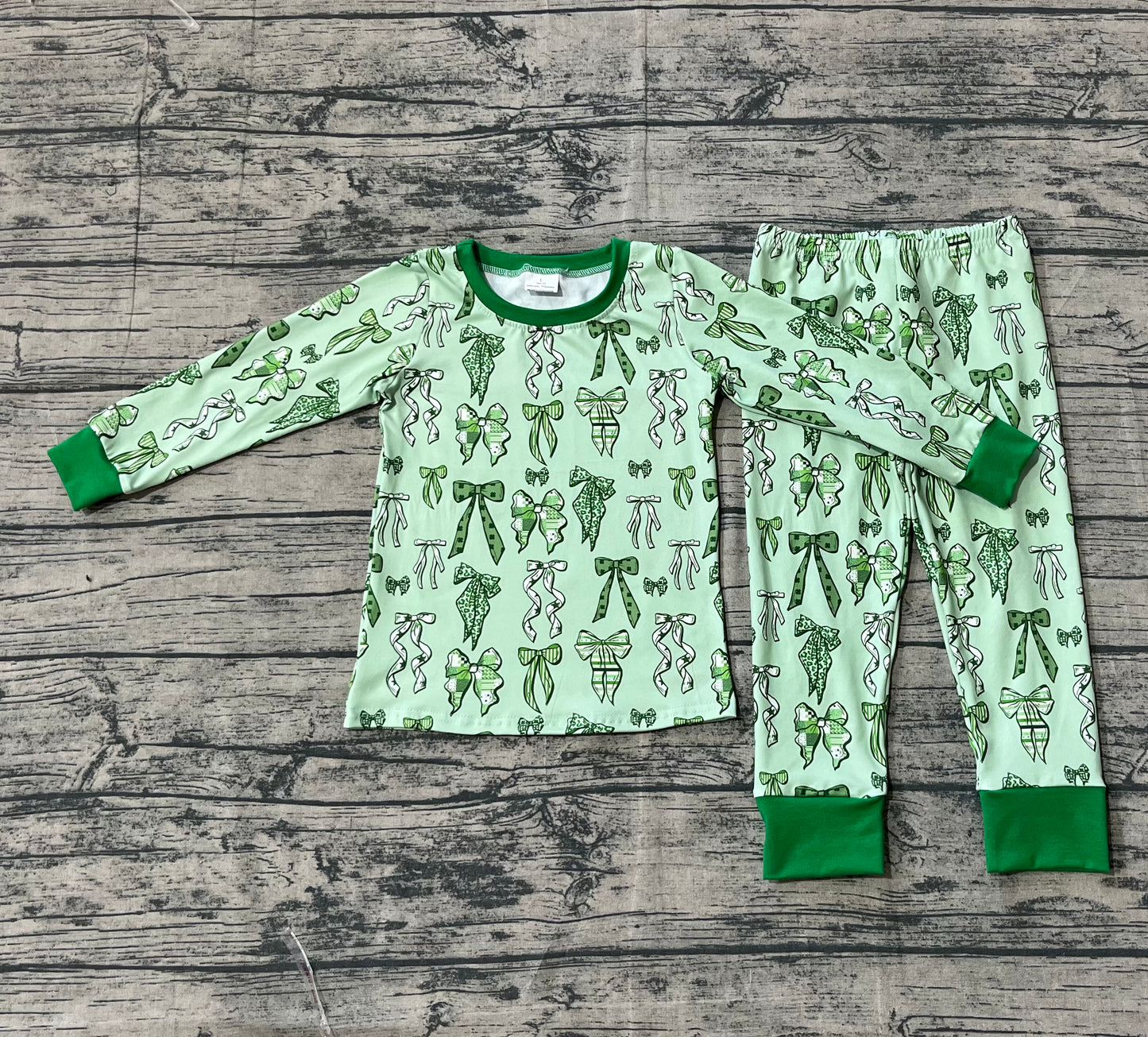 Baby Girls Green Clovers Leopard Bows Top Pants St Patrick Pajamas Sets