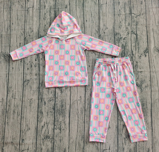 Baby Girls Flowers Checked Hoodies Pockets Legging Pants Clothes Sets
