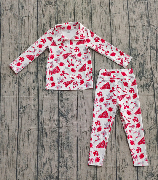 Baby Girls Red Bows Footballs Go Teams Pullovers Leggings Yoga Active Clothes Set