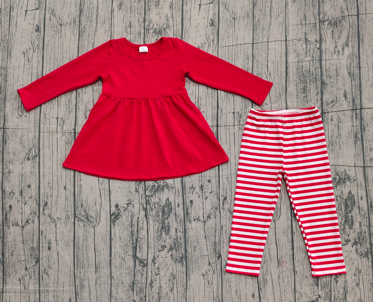 Baby Girls Red Long Sleeve Tunic Stripe Leggings Clothes Sets