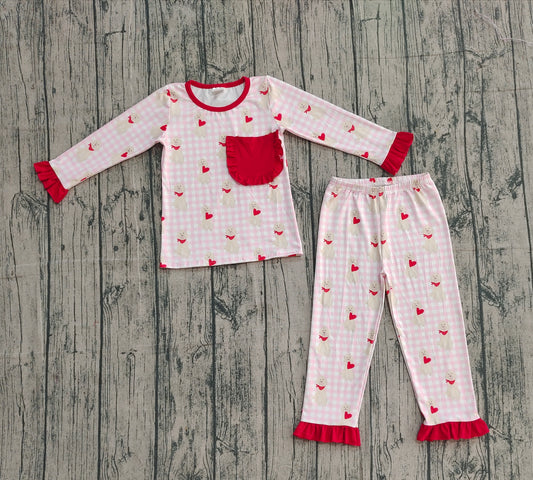 Baby Girls Dogs Hearts Pockets Ruffle Pants Valentine Pajamas Sets