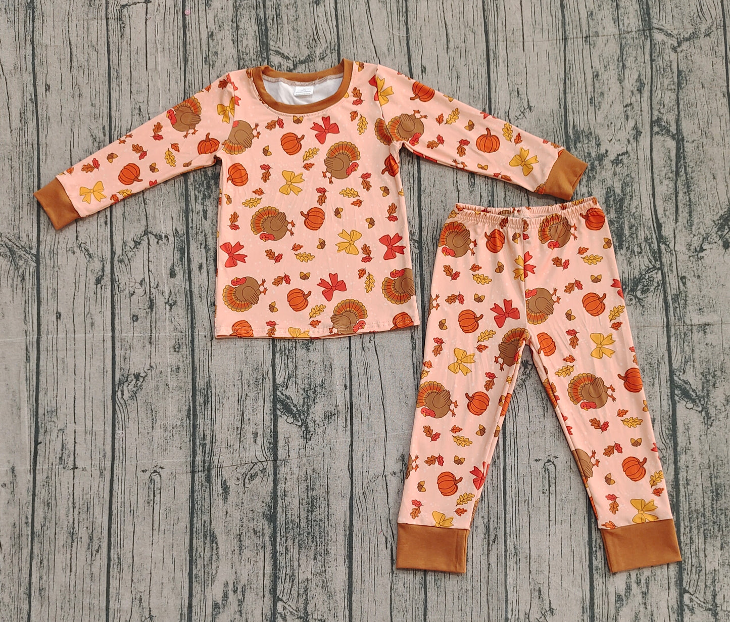 Baby Girls Turkey Pumpkins Top Pant Thanksgiving Pajamas Sets