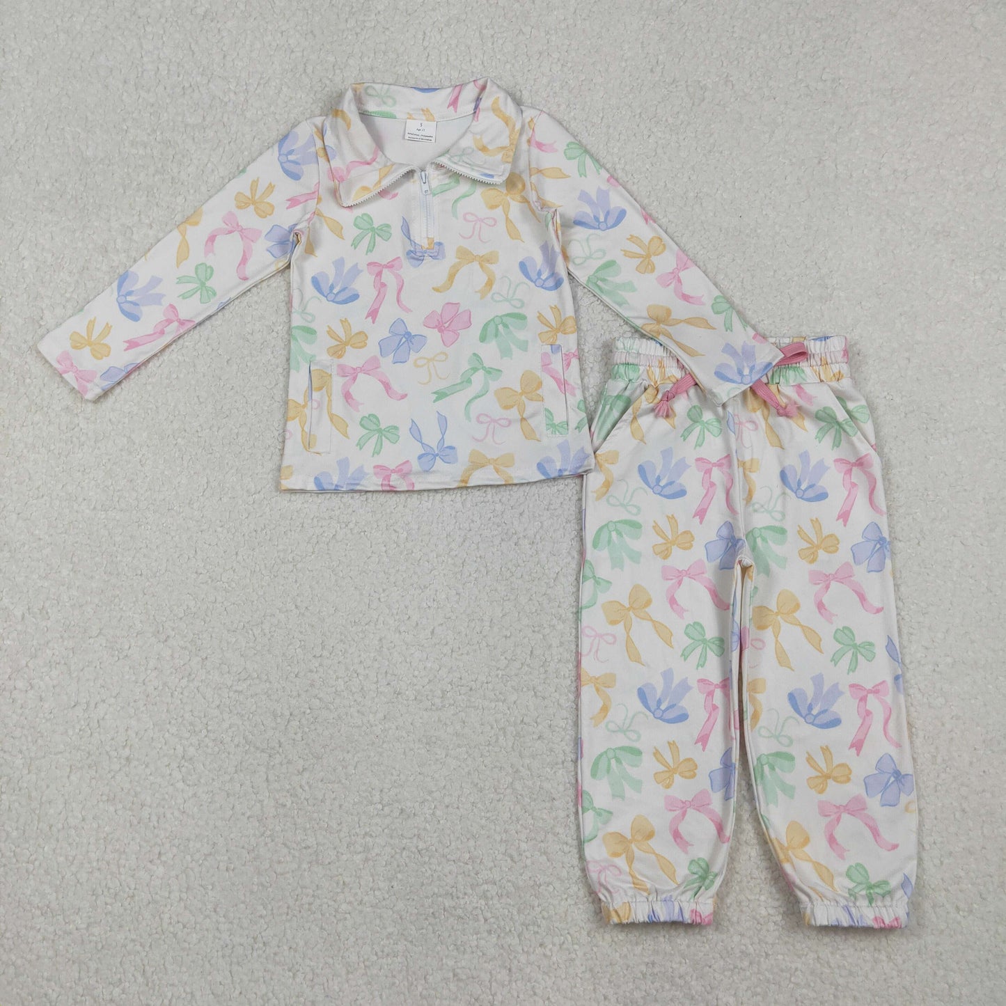 Sibling Baby Girls Bows Flowers Zip Pockets Pullover Jogger Pants Active Clothes Sets