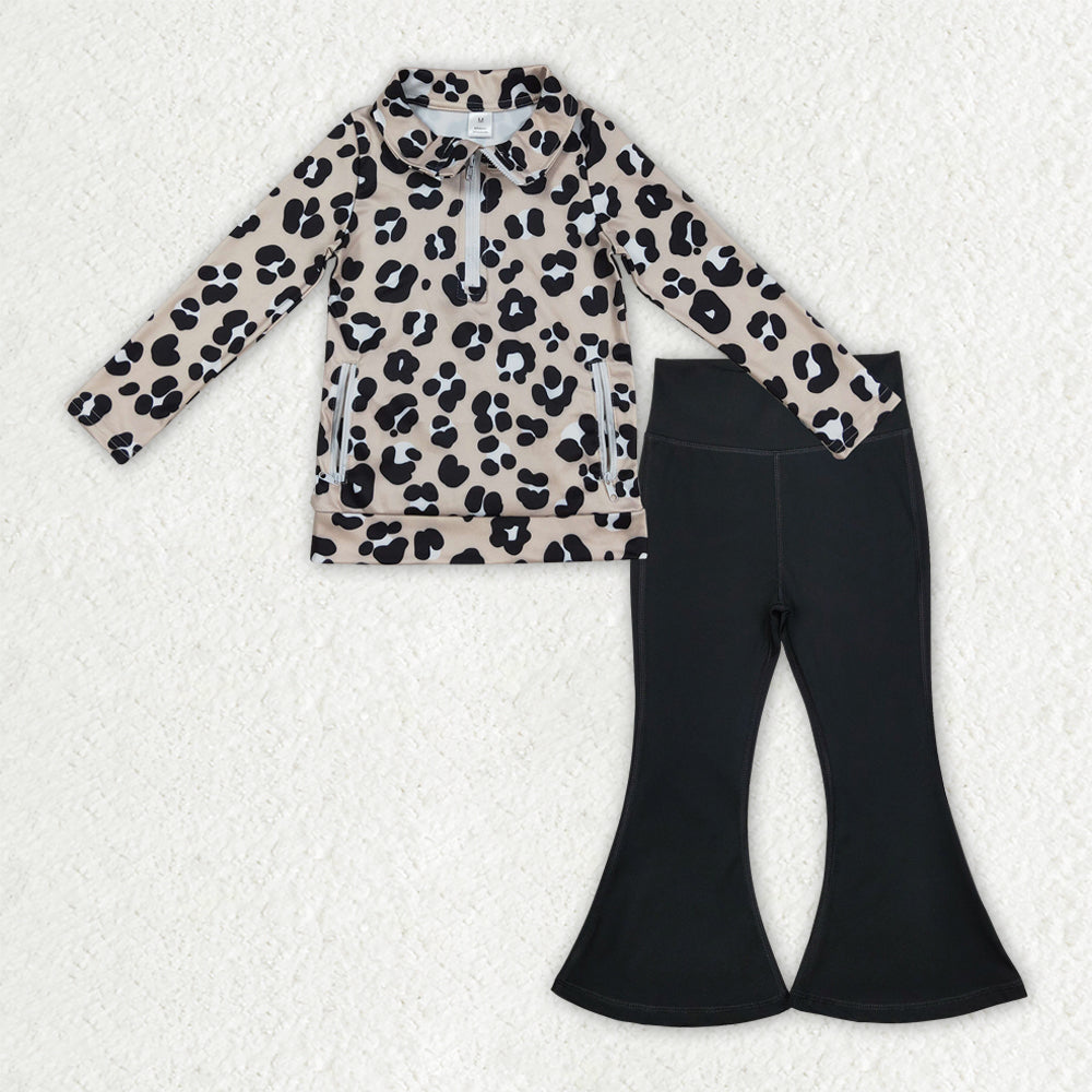 Sibling Baby Girls Long Sleeve Zipper Pockets Jackets Bell Bottom Pants Yoga Active Clothes Sets