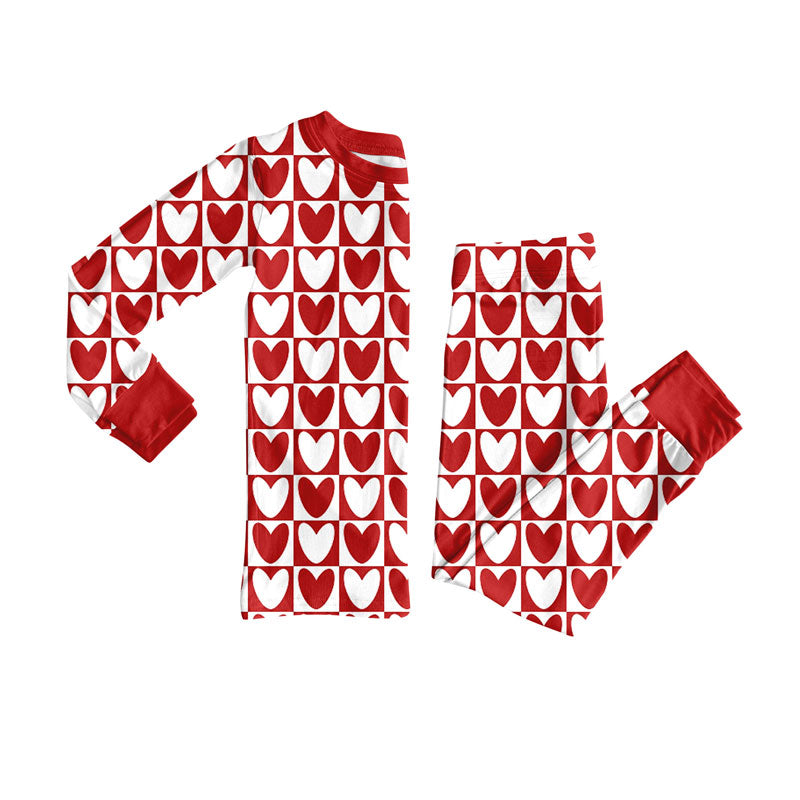 Baby Girls Red White Hearts Checked Top Pants Valentine Pajamas Sets Preorder