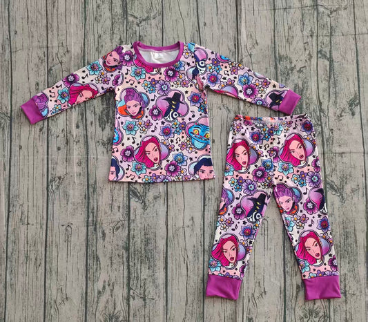 Baby Girls Demon Hunter Flowers Top Pants Pajamas Sets