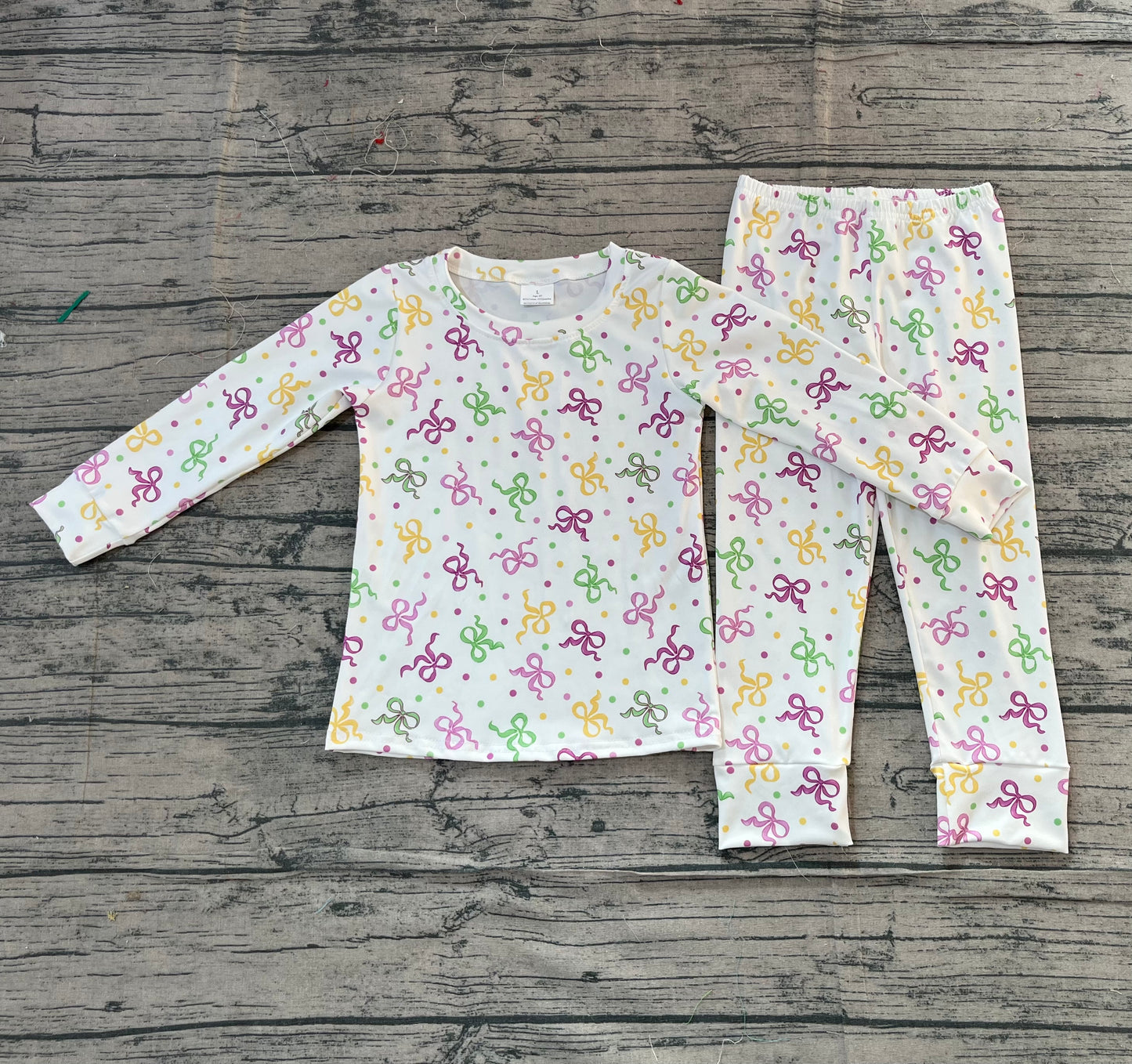 Baby Girls Mardigras Bows Polka Dots Top Pants Pajamas Sets
