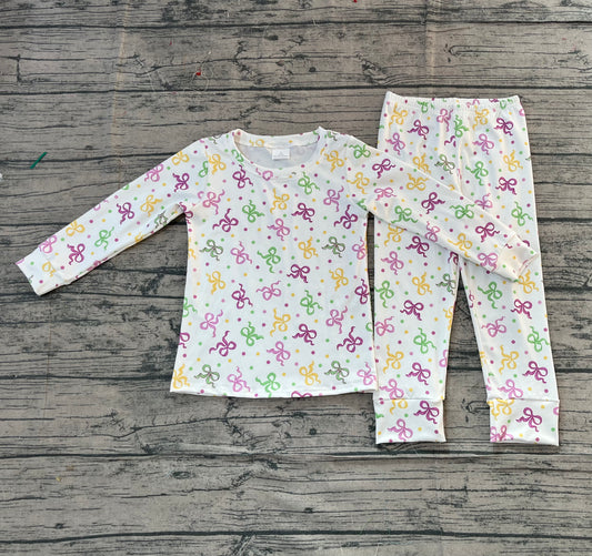 Baby Girls Mardigras Bows Polka Dots Top Pants Pajamas Sets