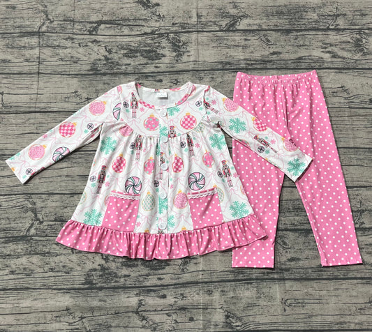 Baby Girls Soldiers Bows Checked Button Pockets Tunic Leggings Christmas Clothes Sets