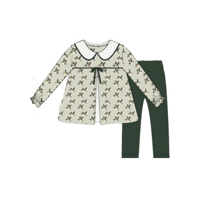 Baby Girls Green Ducks Plaid Tunic Leggings Pant Hunting Clothes Sets Preorder