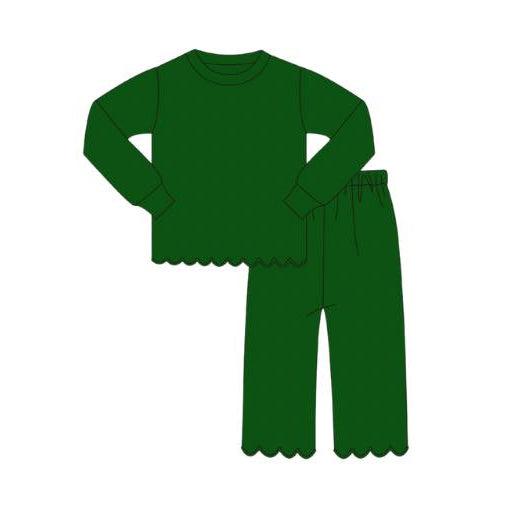 Baby Girls Green Ruffle Top Pants Christmas Pajamas Sets Preorder