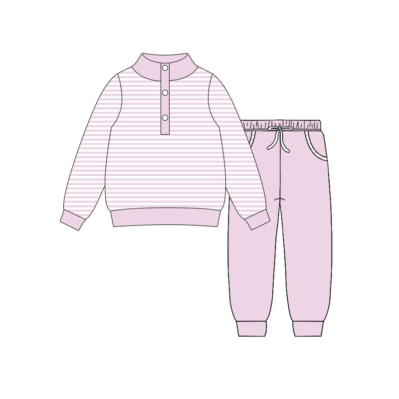 Baby Girls Light Pink Stripe Button Top Pockets Jogger Clothes Sets Preorder