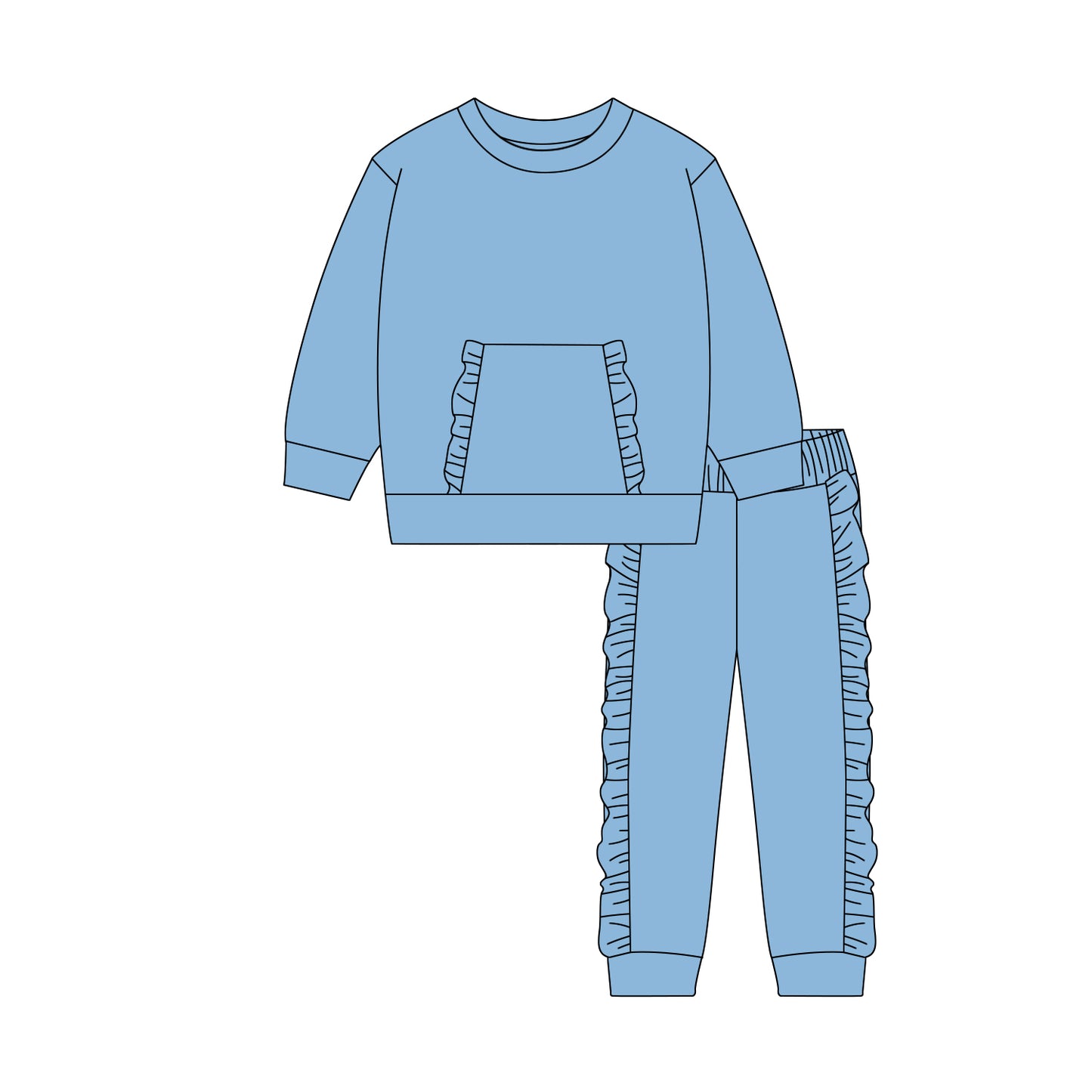 Baby Girls Blue Pocket Top Ruffle Legging Pants Clothes Sets Preorder
