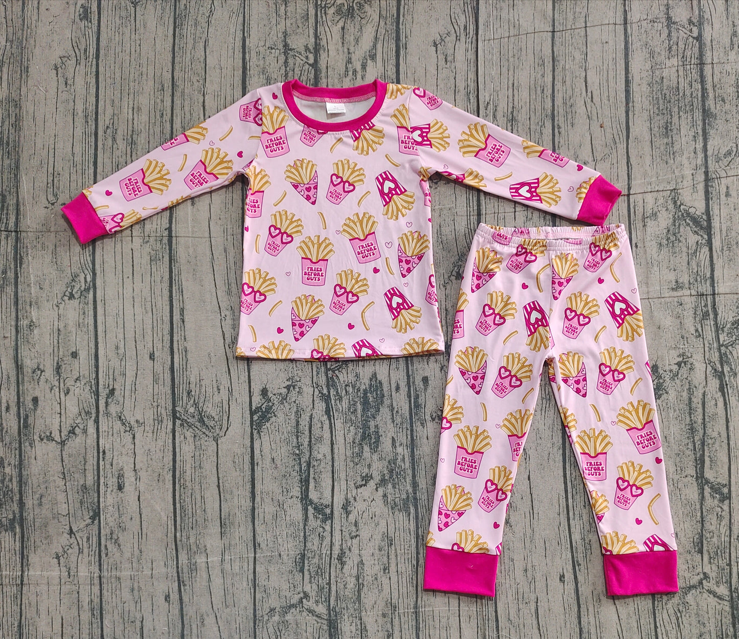 Baby Girls Pink Hearts Chips Top Pants Valentines Pajamas Sets