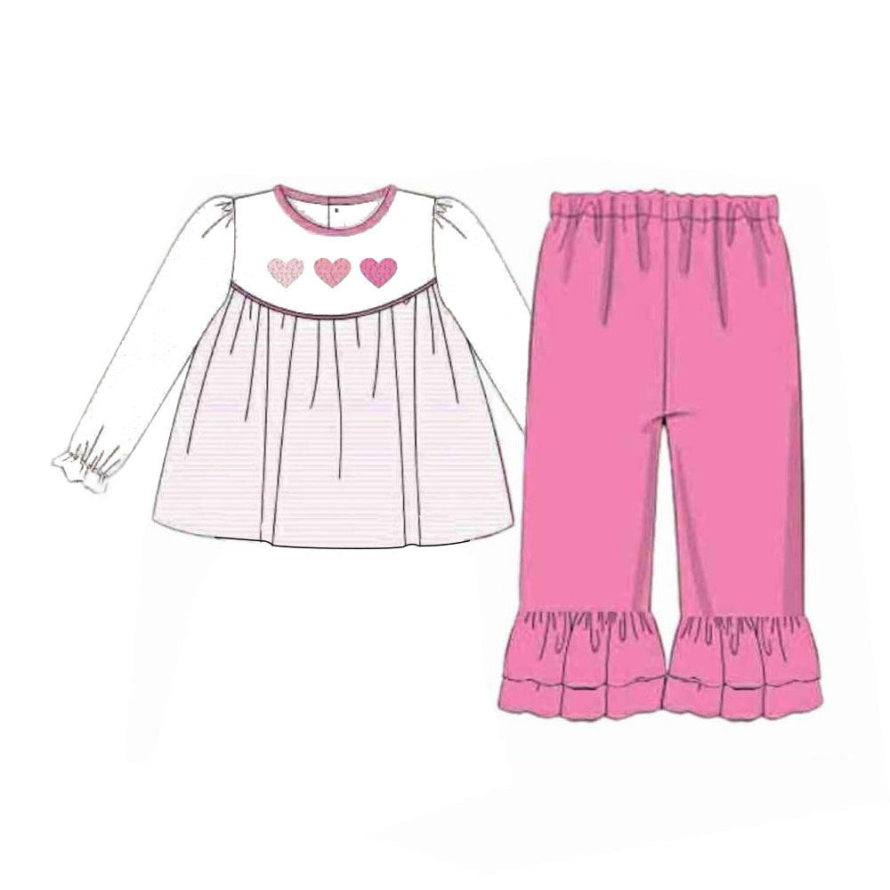 Baby Girls Pink Hearts Tunic Ruffle Pants Valentine Clothes Sets Preorder