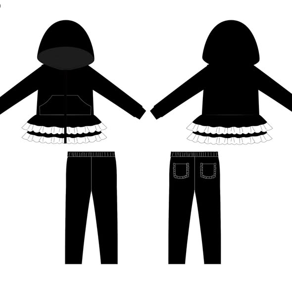 GLP3070Baby Girls Black Pocket Zipper Hoodies Jackets Leggings Pants Clothes Sets Preorder