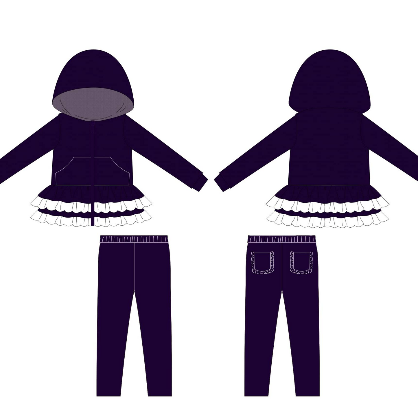 Baby Girls Purple Pocket Zipper Hoodies Jackets Leggings Pants Clothes Sets Preorder