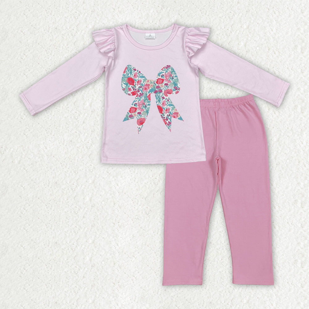 Baby Girls Pink Floral Bows Top Leggings Pants Clothes Sets