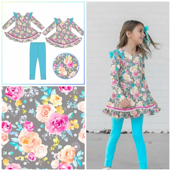Baby Girls Colorful Flowers Ruffle Tunic Leggings Clothes Sets Preorder