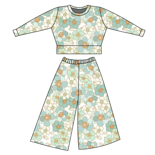 Baby Girls Green Flowers Long Sleeve Top Flare Pants Clothes Sets Preorder