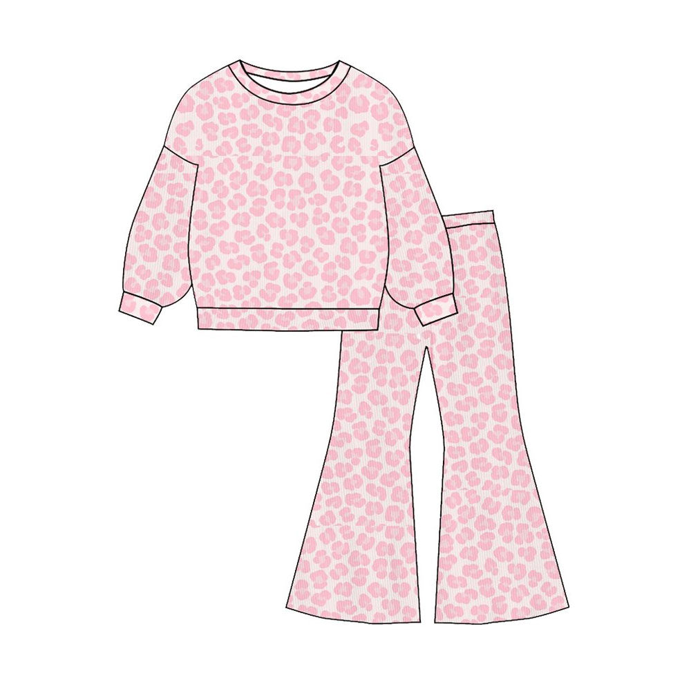 Baby Girls Pink Leopard Top Flare Bottom Pants Clothes Sets Preorder