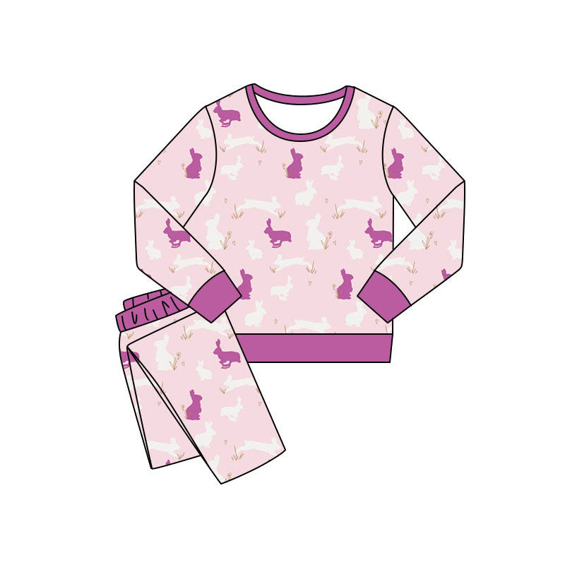 Baby Girls Pink Rabbits Top Pants Easter Pajamas Sets Preorder