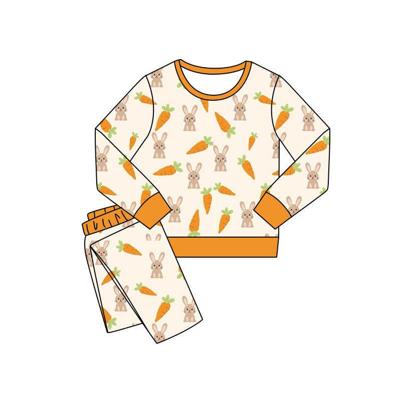 Baby Girls Rabbits Carrots Top Pants Easter Pajamas Sets Preorder