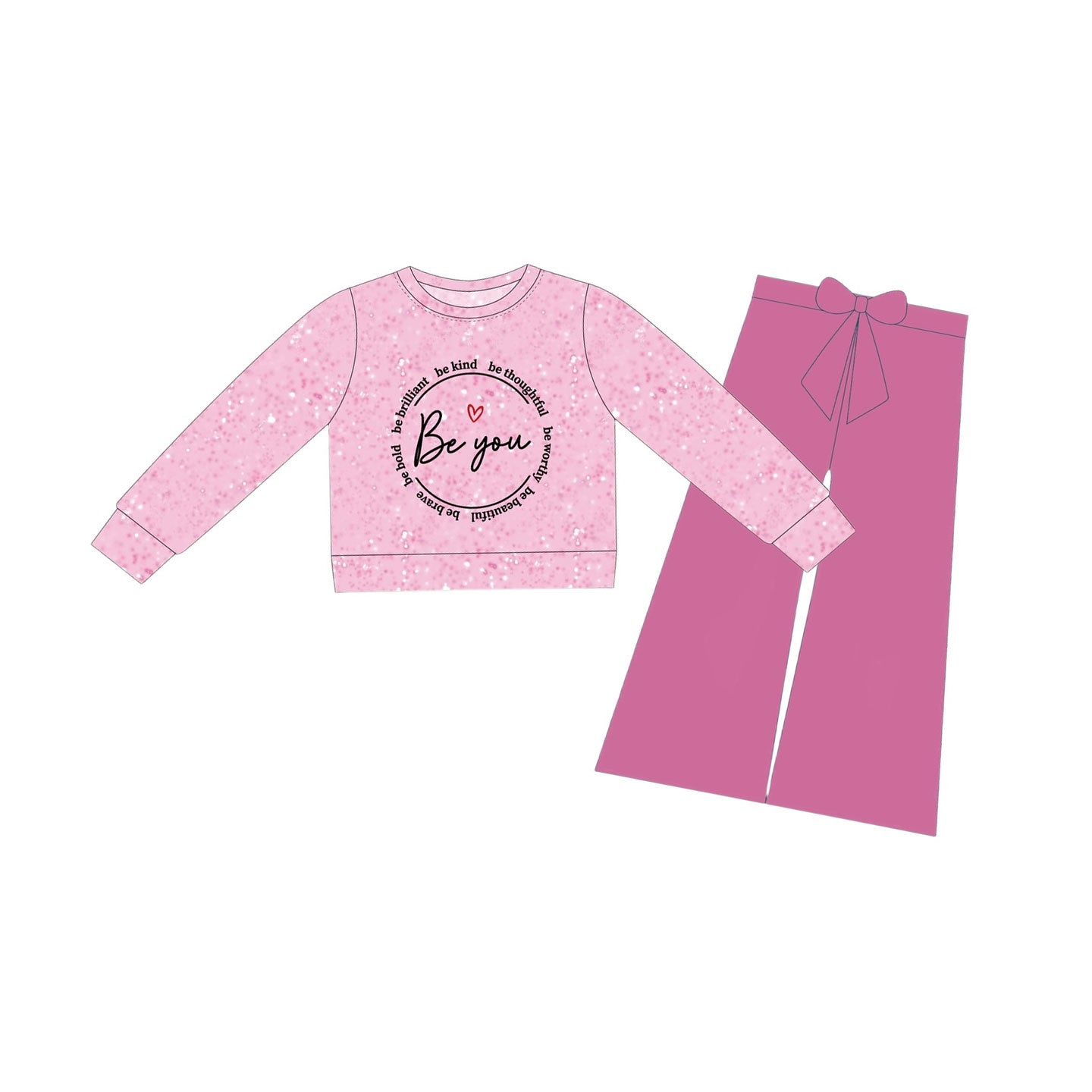 Baby Girls Be You Hearts Top Flare Pants Valentines Clothes Sets Preorder