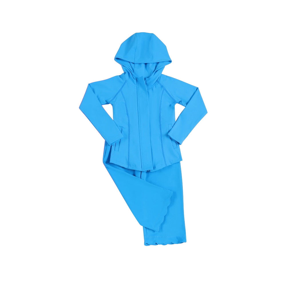 Baby Girls Blue Pockets Zipper Hoodies Jackets Flare Pants Yoga Clothes Sets Preorder