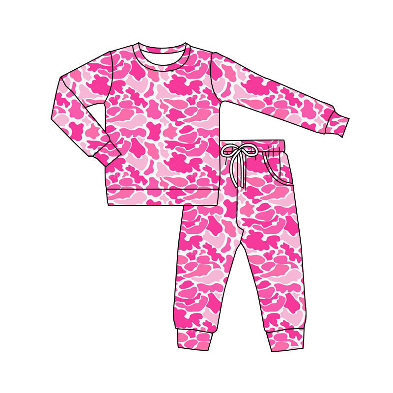 Baby Girls Pink Camo Pockets Pants Pajamas Sets Preorder