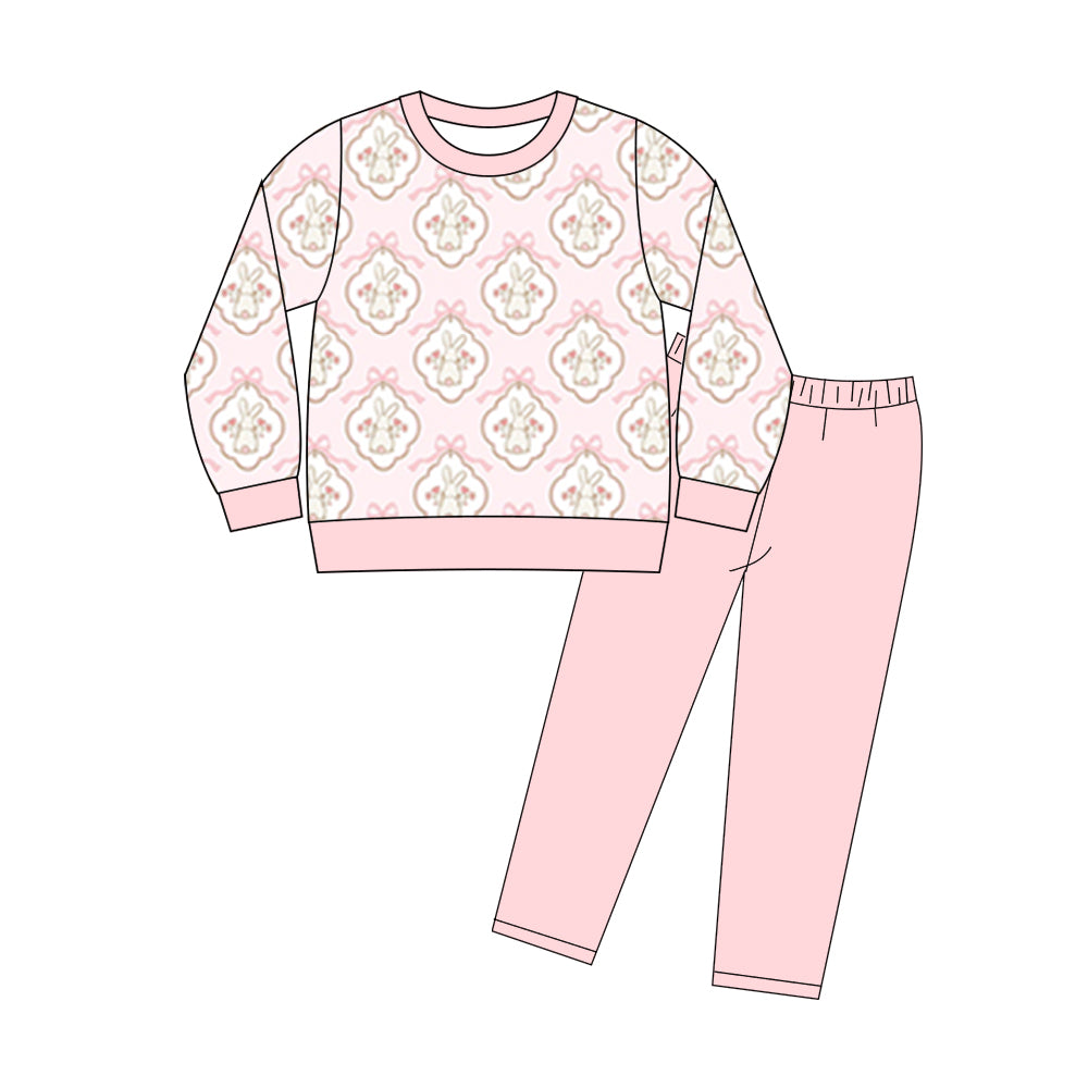 Baby Girls Rabbits Bows Checked Top Leggings Easter Clothes Sets Preorder