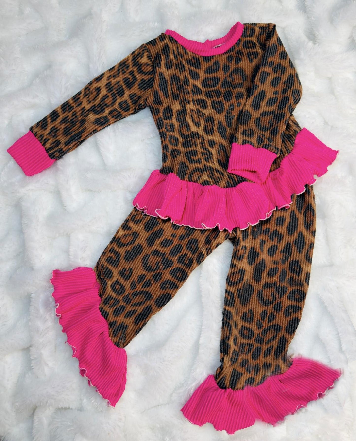 Baby Girls Brown Leopard Tunic Ruffle Pants Western Clothes Sets Preorder