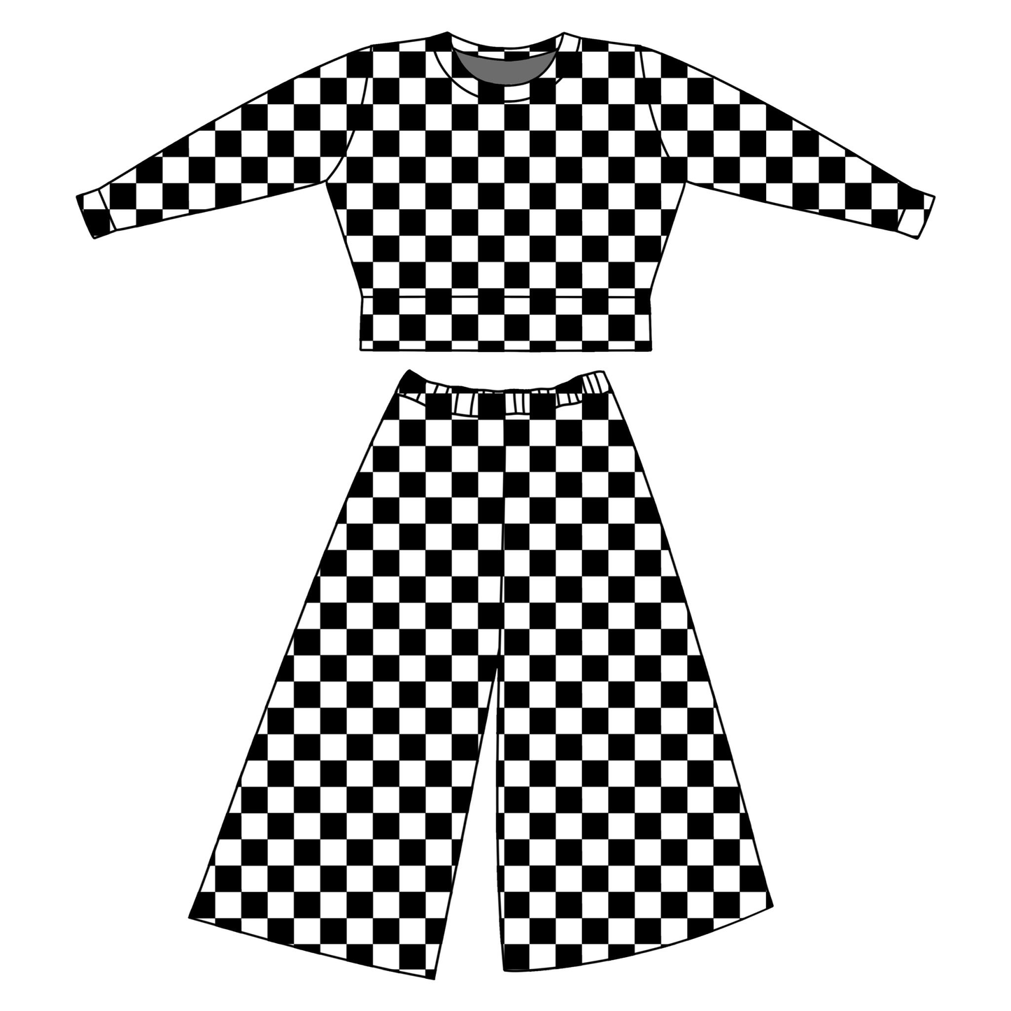 Baby Girls Black Checked Top Flare Pants Clothes Sets Preorder
