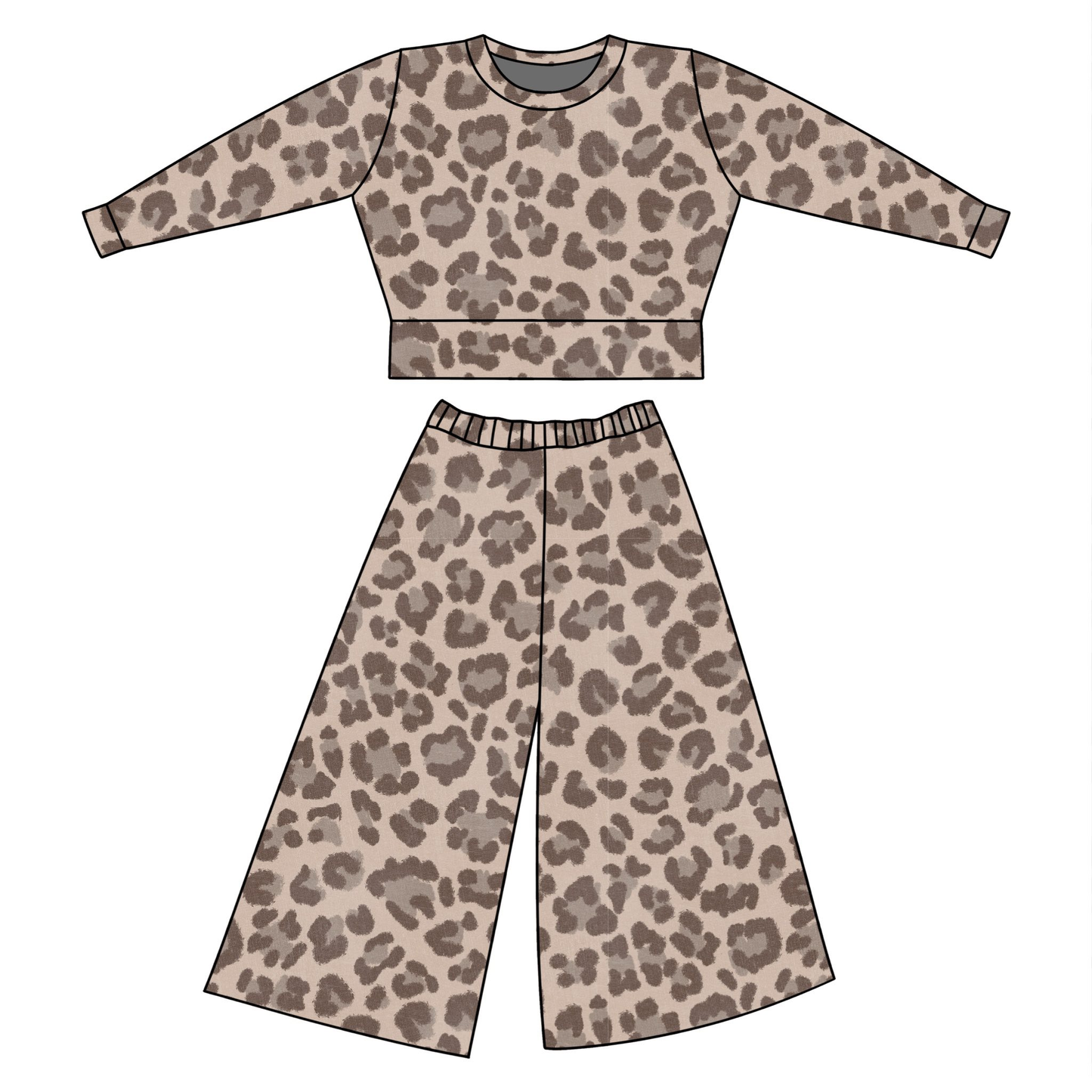 Baby Girls Grey Leopard Top Flare Pants Clothes Sets Preorder