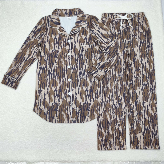 Adult Women Southern Olive Camo Pocket Buttons Top Pants Pajamas Sets