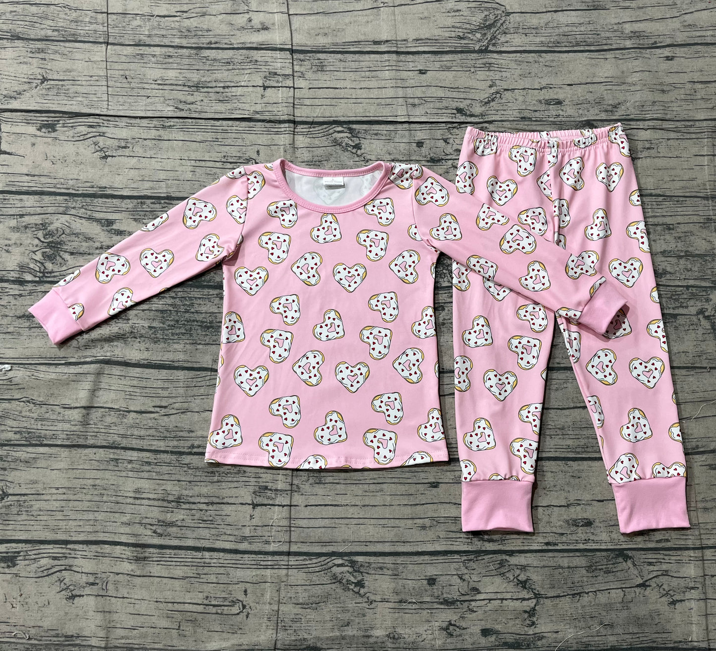 Baby Girls Pink Donuts Hearts Top Pants Valentines Pajamas Sets