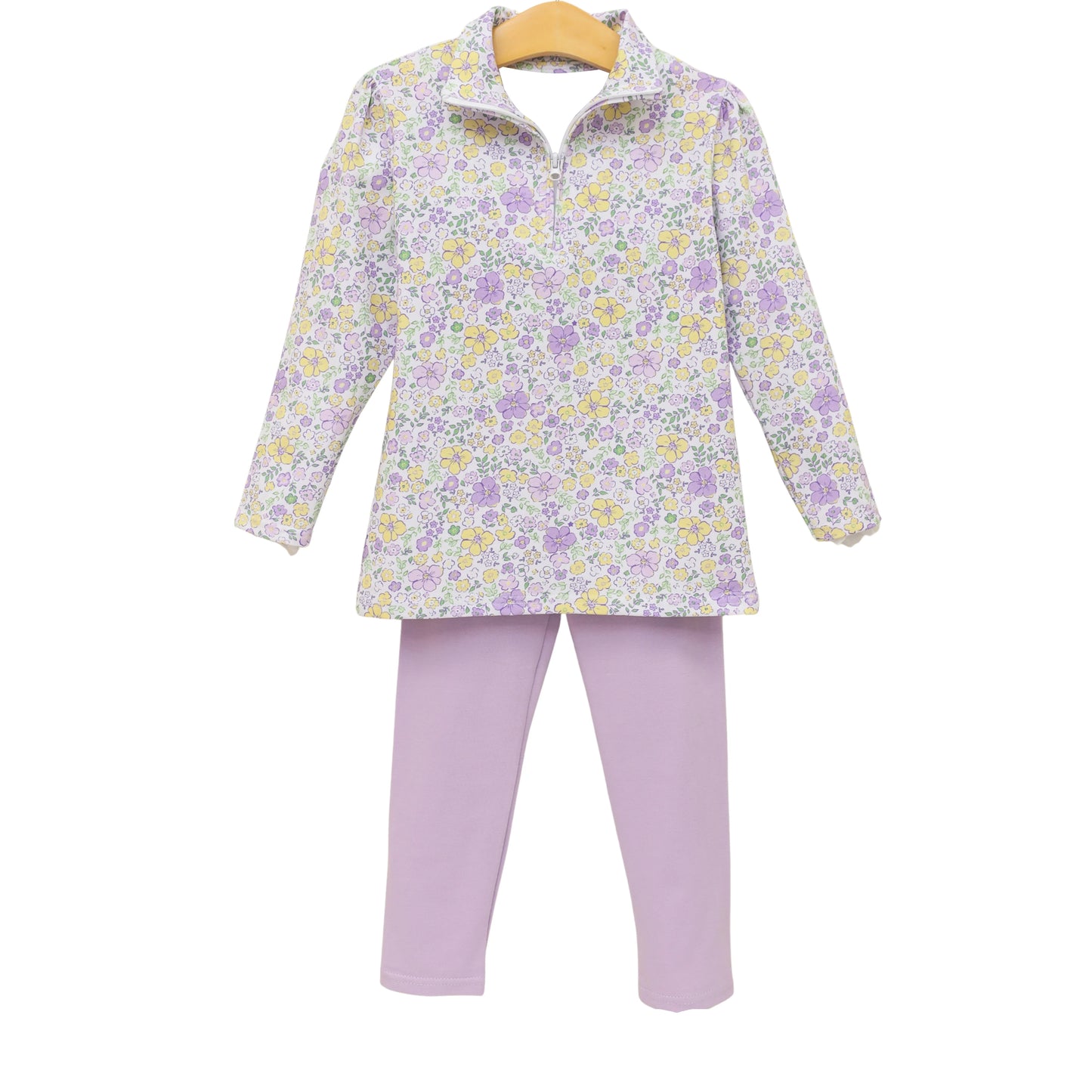 Baby Girls Lavender Flowers Zipper Pullover Leggings Yoga Clothes Sets Preorder