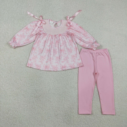 Sibling Baby Girls Smocked Checked Flowers Tunic Legging Pants Clothes Set Romper