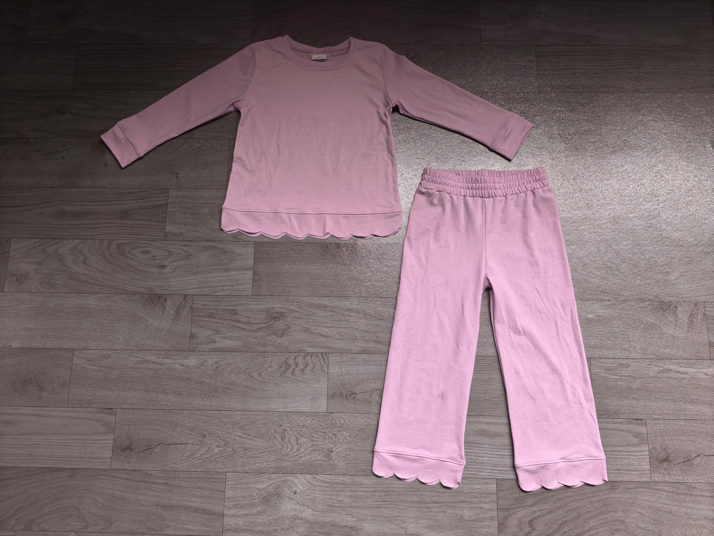 Baby Girls Lavender Long Sleeve Top Pants Scallop Pajamas Clothes Sets