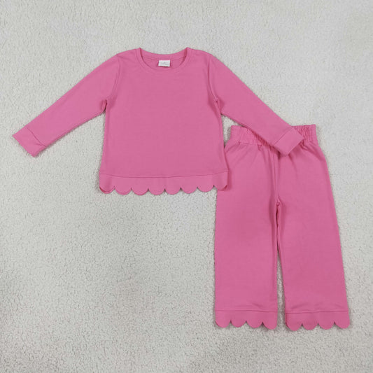 Baby Girls Pink Long Sleeve Top Pants Scallop Pajamas Clothes Sets